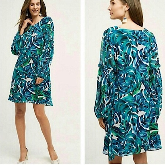 Anthropologie Dresses & Skirts - Anthro Chloe Oliver Monstera Palm Leaf Tropical Dress Size S